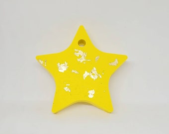 Handmade Jesmonite yellow gold leaf Christmas star decoration