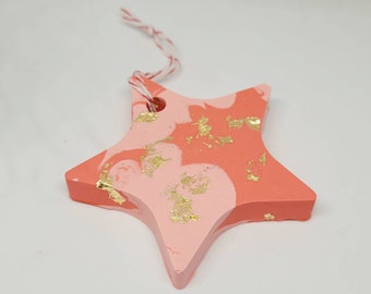 Handmade Jesmonite pink and red gold leaf Christmas star decoration
