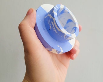Blue and white jesmonite tealight candle holder