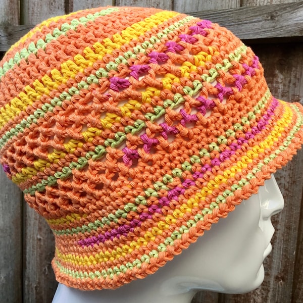 Hat ladies bucket multi coloured crochet knitted accessories fashion rimmed unique stylish