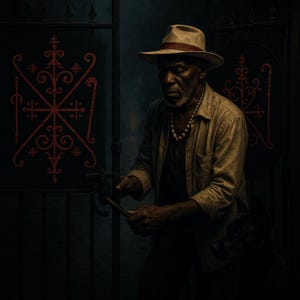 Papa Legba Veve Spirit Gate — Voodoo Art Printable, Red Sigil Altar Decor, Night, Dark, Digital Download 4200x4200 300dpi
