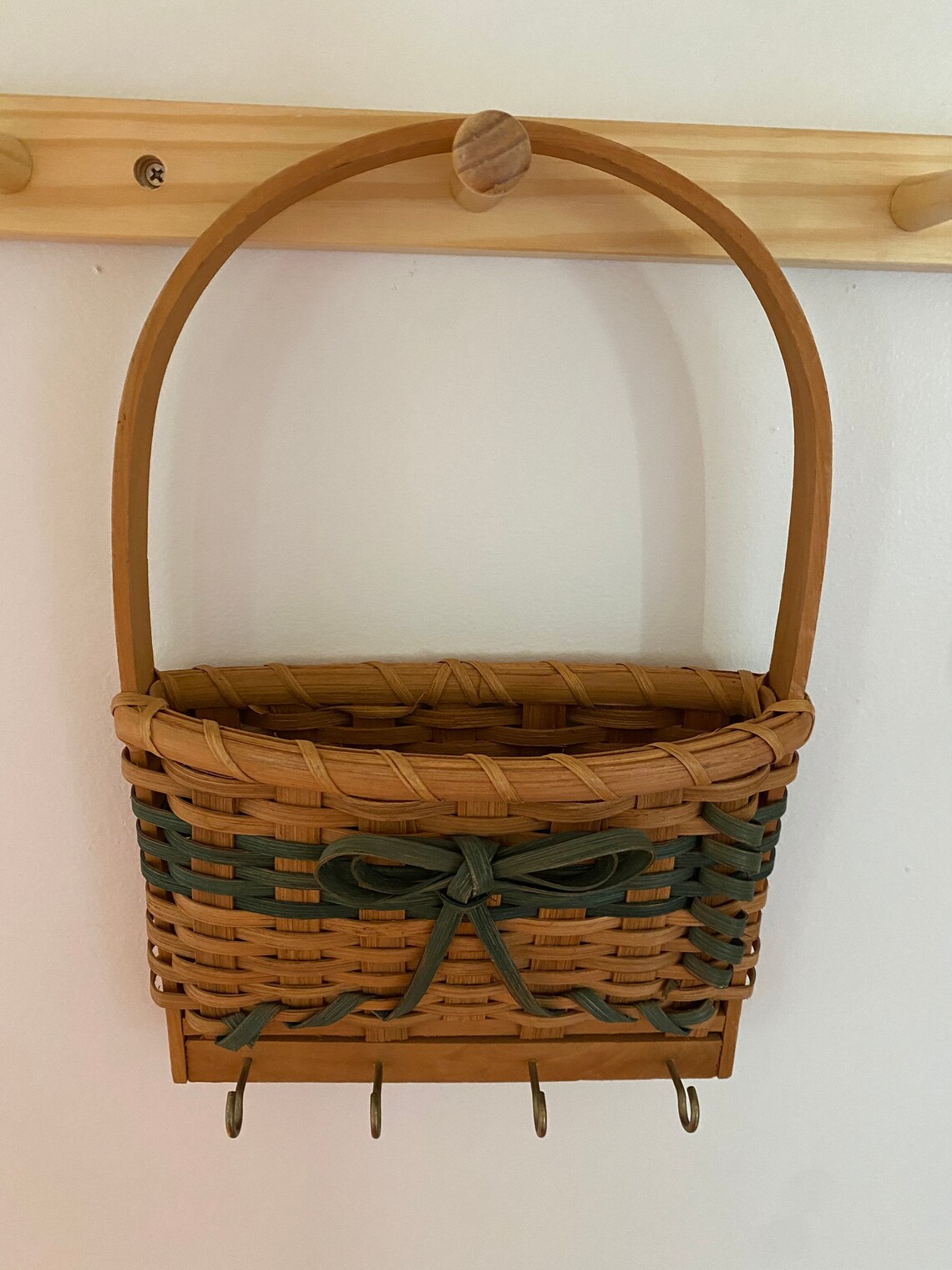Hanging Wicker Mail Basket with Key Hooks Etsy