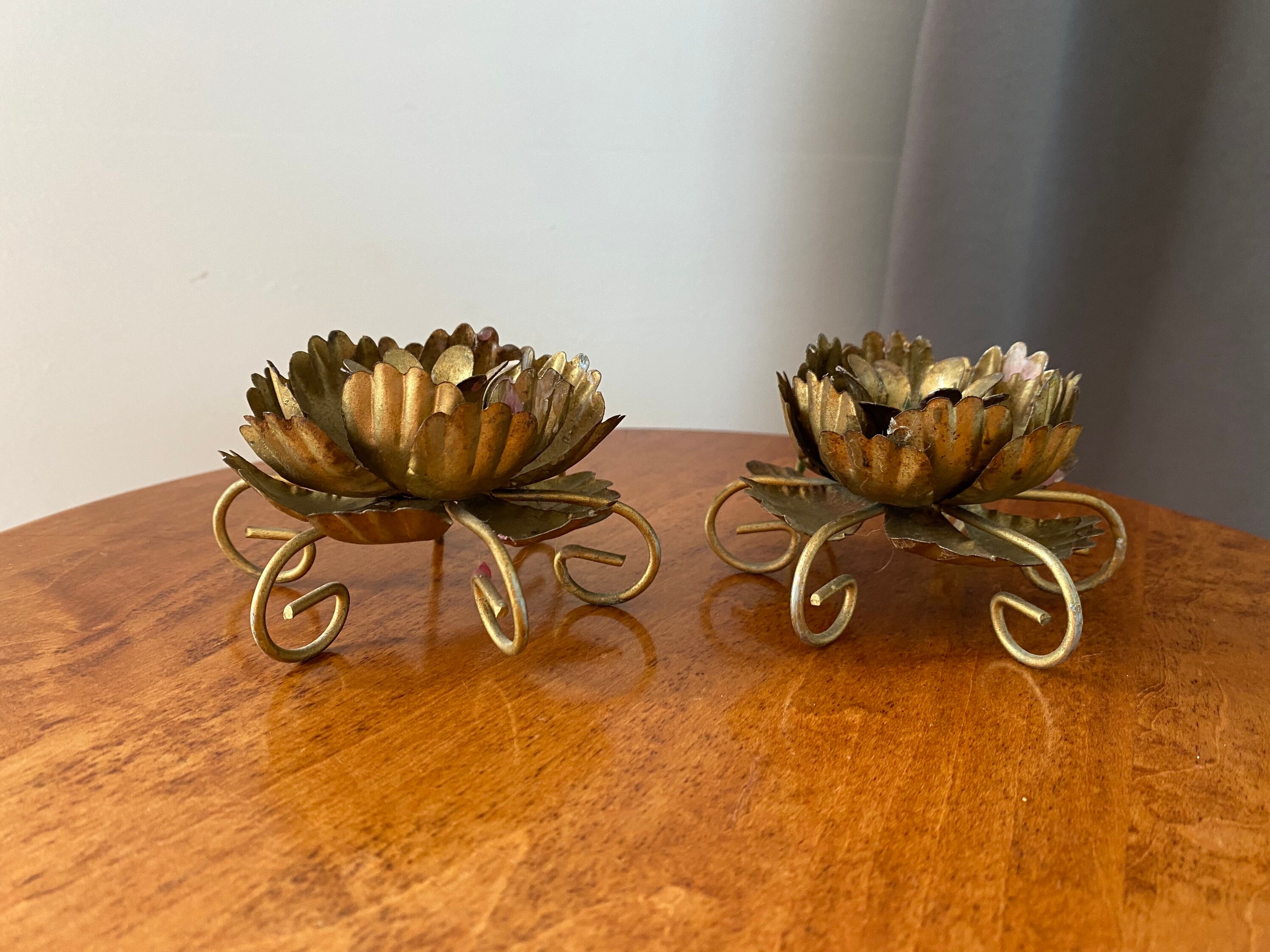 Vintage Brass Candlestick Holders Flower Shaped Set of 2 Etsy