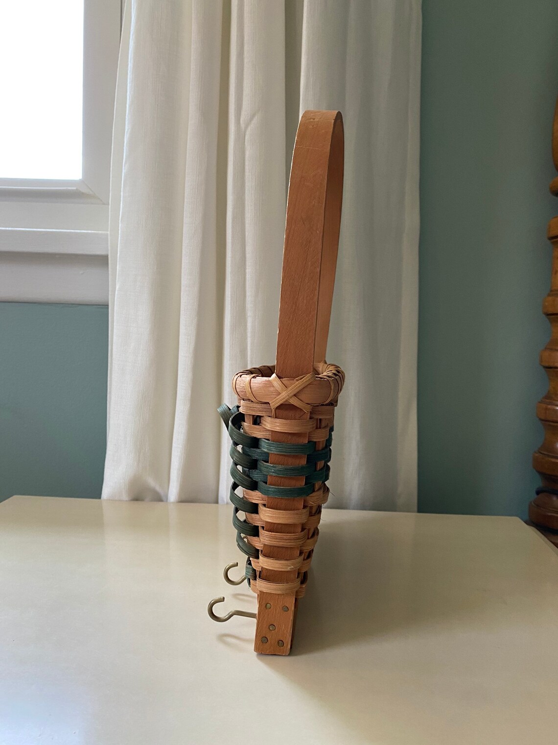 Hanging Wicker Mail Basket with Key Hooks Etsy