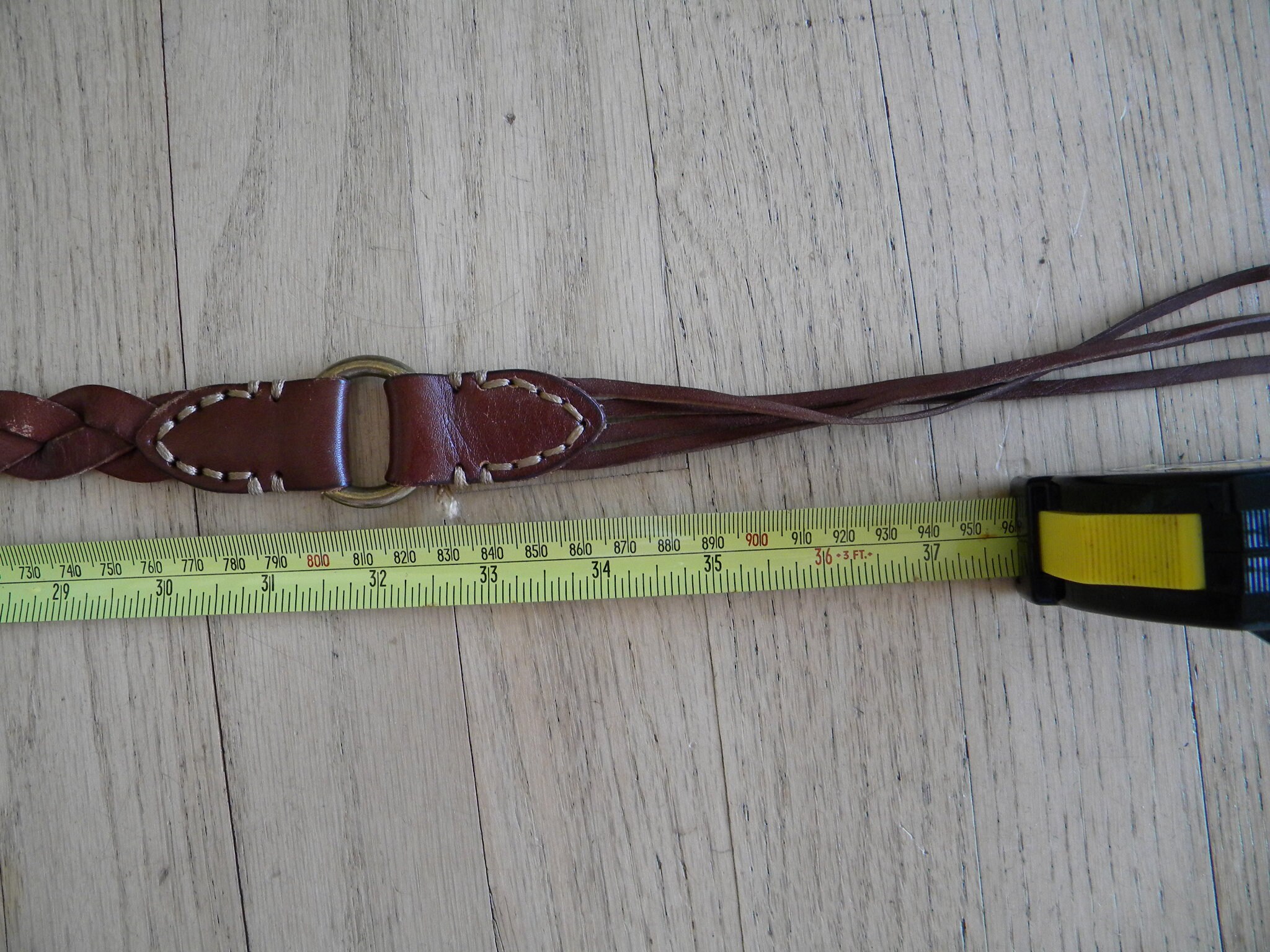 Brown Leather Brass Ring Tie Belt Sliding Brass Bars Fringe Belt Women\'s L Boho 1970s Suede Leather Strand Fringe Gold Tone Metal Boho  main image 4