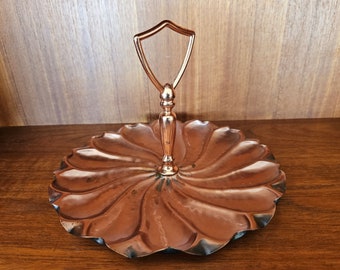 Gregorian Copper Swirl Tidbit Handled Dish Craftsman Style Copper Dish