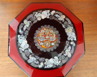 Lacquered Large Asian Box Mother of Pearl with Compartments