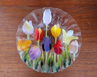Fused Glass Plate Tulips Genesis Spring Colours
