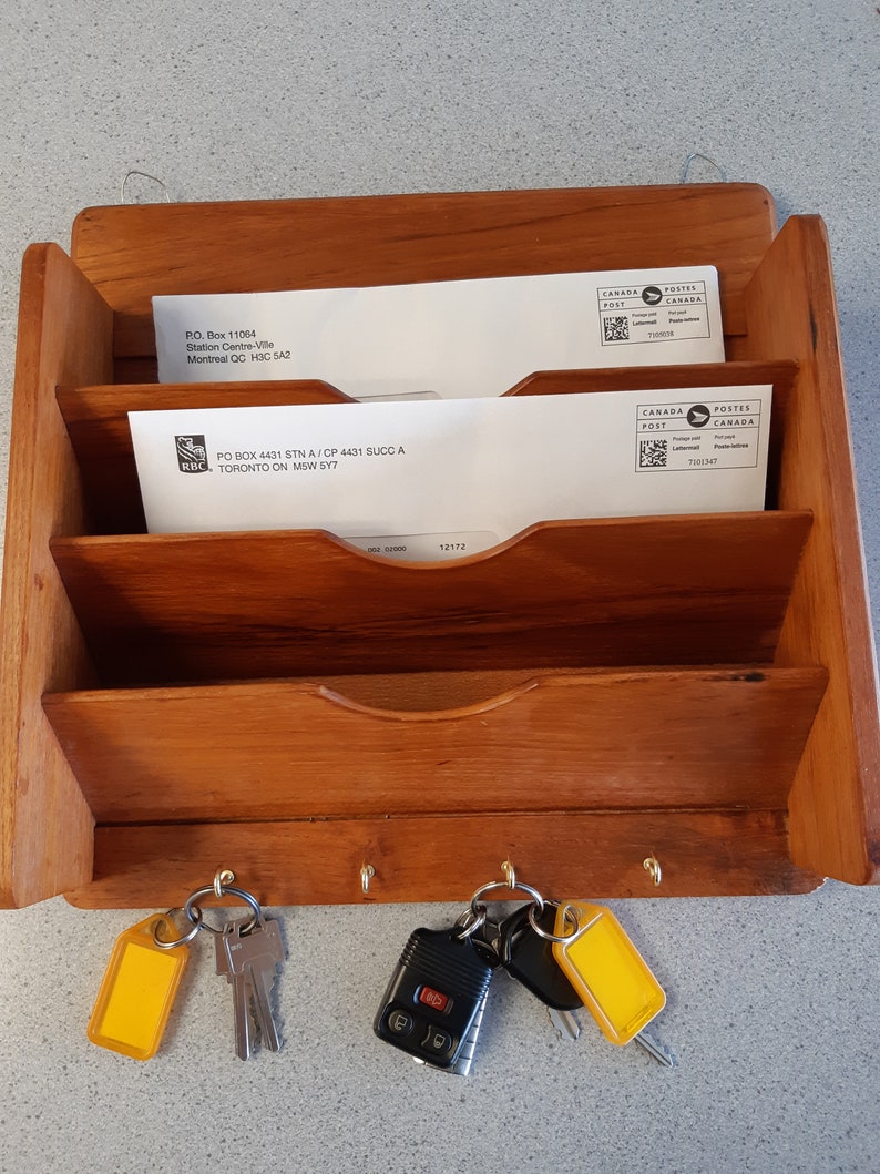 Teak Letter and Key Holder Three Section Wall Hung Goodwood Etsy