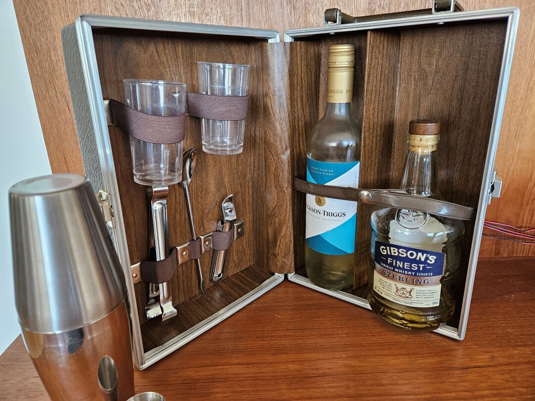 Portable Bar in Suitcase With Bar Tools Glasses Travel Bar Etsy