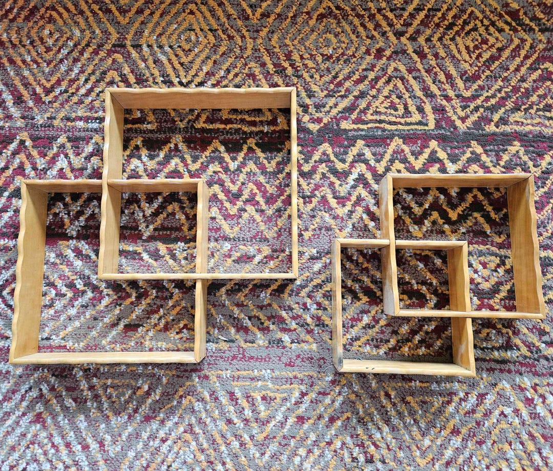 Vintage Knick Knack Shelves Two Pair Small Curio Shelves Etagere Blonde ...