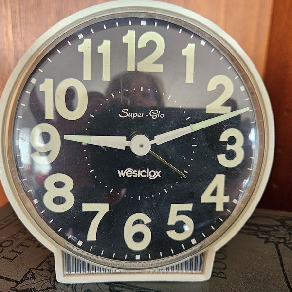 Vintage Alarm Clock Westclox Super-Glo Glow in Dark Alarm Wind Up