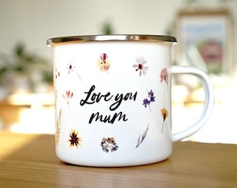 Gift for Mum - Personalised Floral Enamel Mug For Mum - Mother's Day Gift - Customised Gift for Mum - Mum Mug