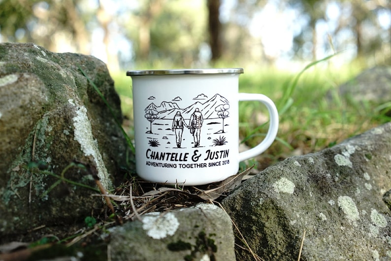 Personalised Couples Adventure Mug Enamel Camp Mug Hiking image 3