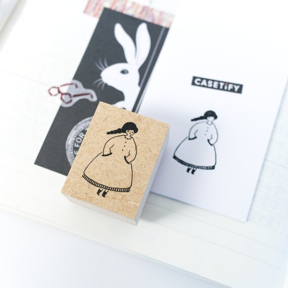 Girl With White Dress Wooden Stamp By Cotori Cotori Rare Etsy