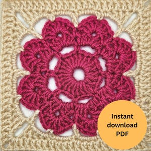 Flower Square Pattern, Easy Crochet Pattern, Crochet Flower Granny Square PDF Pattern, Floral Granny Square, Crochet Pattern with Pictures