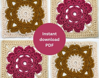 Patrón de cuadros de abuela de ganchillo de sauce y flores (PDF, descarga digital)