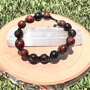 Mahogany Obsidian, Macrame Bracelet, Satin Cord, Crystal Bead, Gift, Zodiac, Scorpio, Libra, Sagittarius