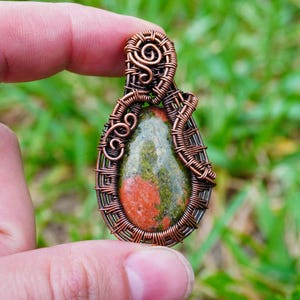 Unakite Oxidized Wire Wrap, Copper Necklace, Pendant Necklace, Crystal Necklace, Gift, Zodiac, Scorpio