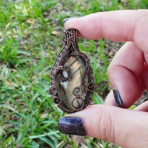 Labradorite Wire Wrap, Oxidized Copper Necklace, Pendant Necklace, Crystal Necklace, Gift, Zodiac, Taurus, Leo, Pisces, Scorpio, Sagittarius