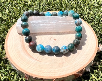 Blue Apatite Beaded Stretch Bracelet, Zodiac, Third Eye Chakra