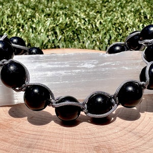 Black Tourmaline Macrame Bracelet, Satin Cord, Crystal, Bead, Gift, Zodiac, Capricorn