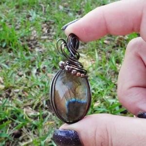 Labradorite Wire Wrap, Oxidized Copper Necklace, Pendant Necklace, Crystal Necklace, Gift, Zodiac, Taurus, Leo, Pisces, Scorpio, Sagittarius