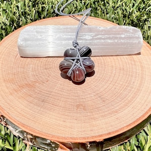 Botswana Sardonyx Agate, Botswana Necklace, Pentagram Necklace, Adjustable, Satin Cord, Crystal Bead, Gift, Zodiac, Gemini, Virgo, Scorpio