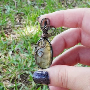 Labradorite Wire Wrap, Oxidized Copper Necklace, Pendant Necklace, Crystal Necklace, Gift, Zodiac, Taurus, Leo, Pisces, Scorpio, Sagittarius