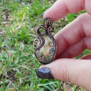 Labradorite Wire Wrap, Oxidized Copper Necklace, Pendant Necklace, Crystal Necklace, Gift, Zodiac, Taurus, Leo, Pisces, Scorpio, Sagittarius