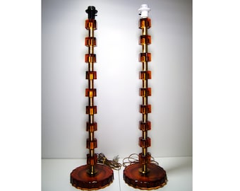 ANF Nybro Armaturfabrik AB Pair of Floor Lamps Glass and Brass Set Mid-Century Modern Retro Vintage