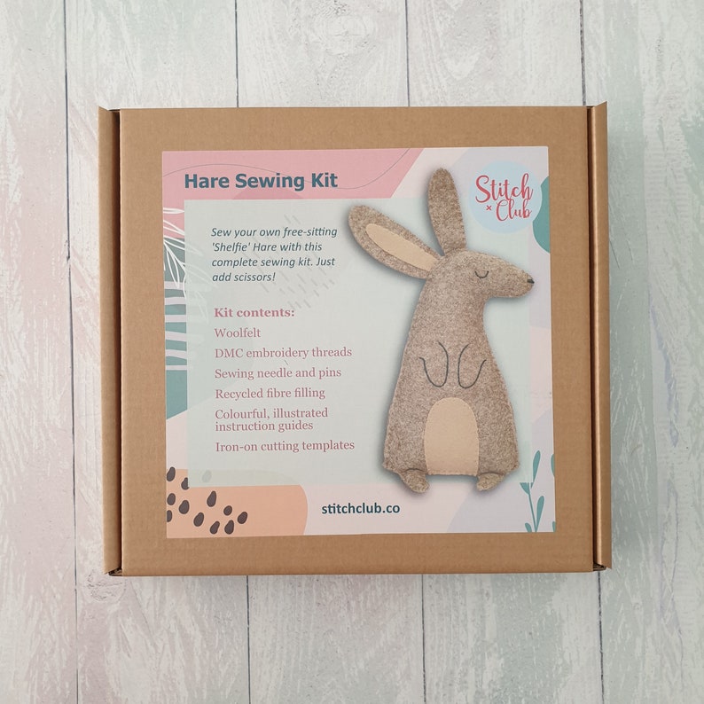 Felt Hare sewing kit, bunny sewing kit, felt rabbit, felt craft kit image 3