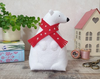 Polar Bear felt sewing kit, character sewing kits, beginners sewing kit, animal felt sewing kit