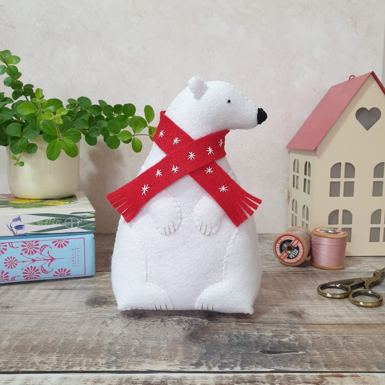 Polar Bear felt sewing kit, character sewing kits, beginners sewing kit, animal felt sewing kit image 1