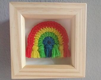 Framed crochet rainbow