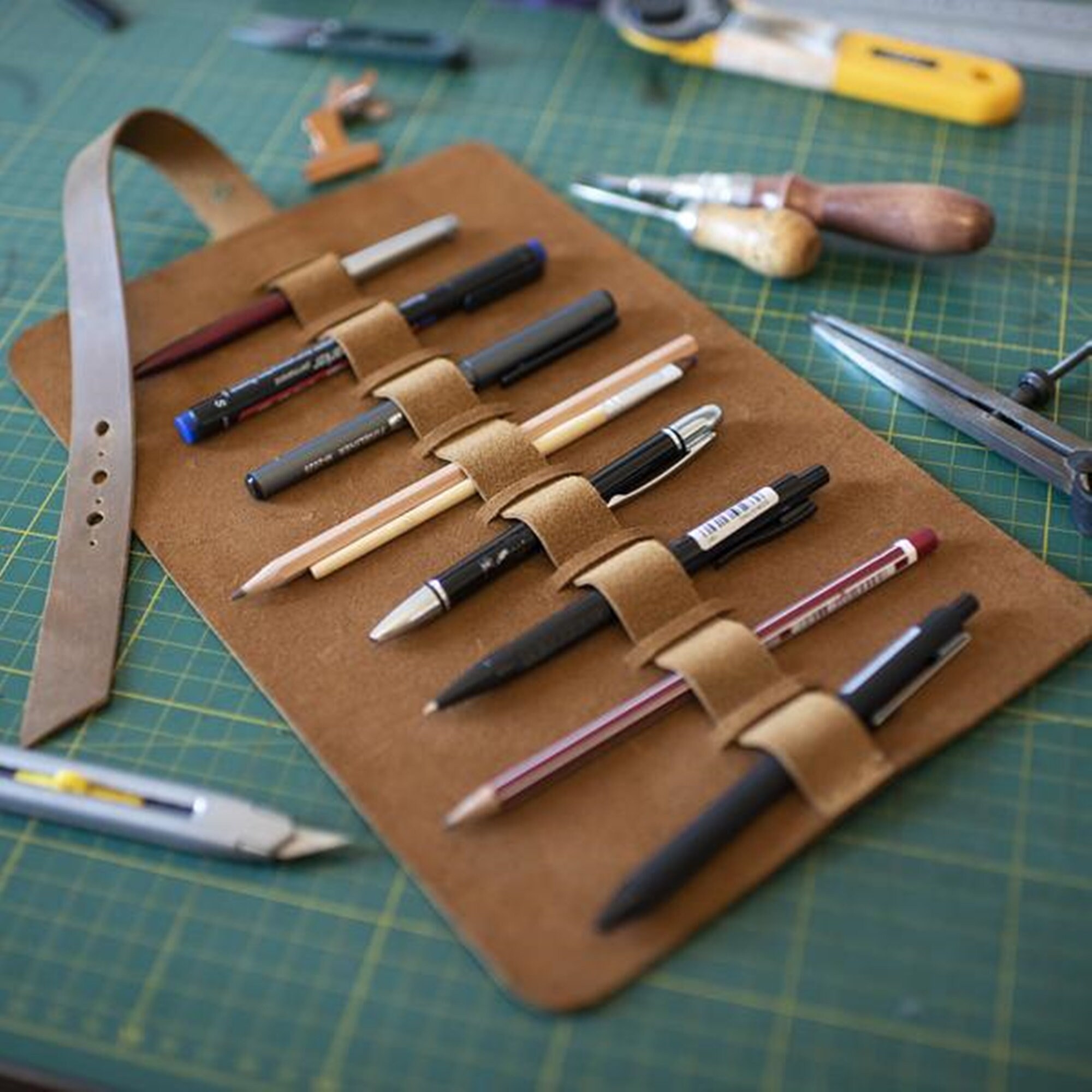 Personalized Leather Pen Holder Handmade Genuine Pencil Case Etsy