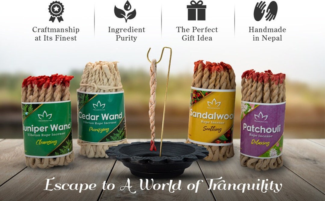 4 Packs of Tibetan Rope Incense Clay Burner. Handmade in Nepal. 100