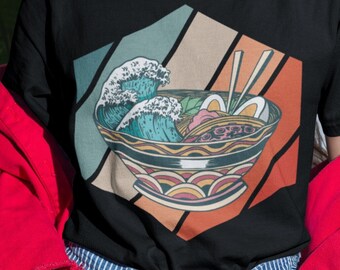 Great Ramen Wave Vintage Retro T-Shirt | Kanagawa Japanese Art | The Great Wave Unisex Tee | Retro Japanese Art Gift for Art Lovers