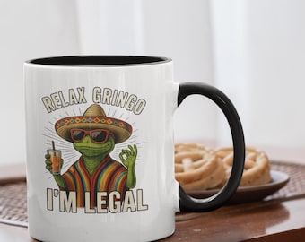 Funny Sombrero Lizard Coffee Mug: Relax Gringo, Cinco de Mayo Gift