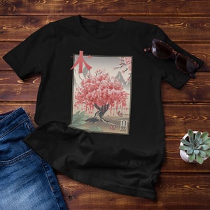 Traditioneel Japans Sakura-T-shirt, uniseks | Japans esthetisch T-shirt | Retro esthetische Sakura-shirt | Shirt met kersenbloesem | Japanse stijl