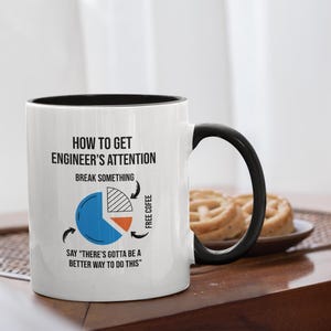 Hoe je de aandacht van een ingenieur trekt | Grappig technisch cadeau | Humor kopje koffie taartdiagram | Mechanische elektrotechnisch ingenieur grap