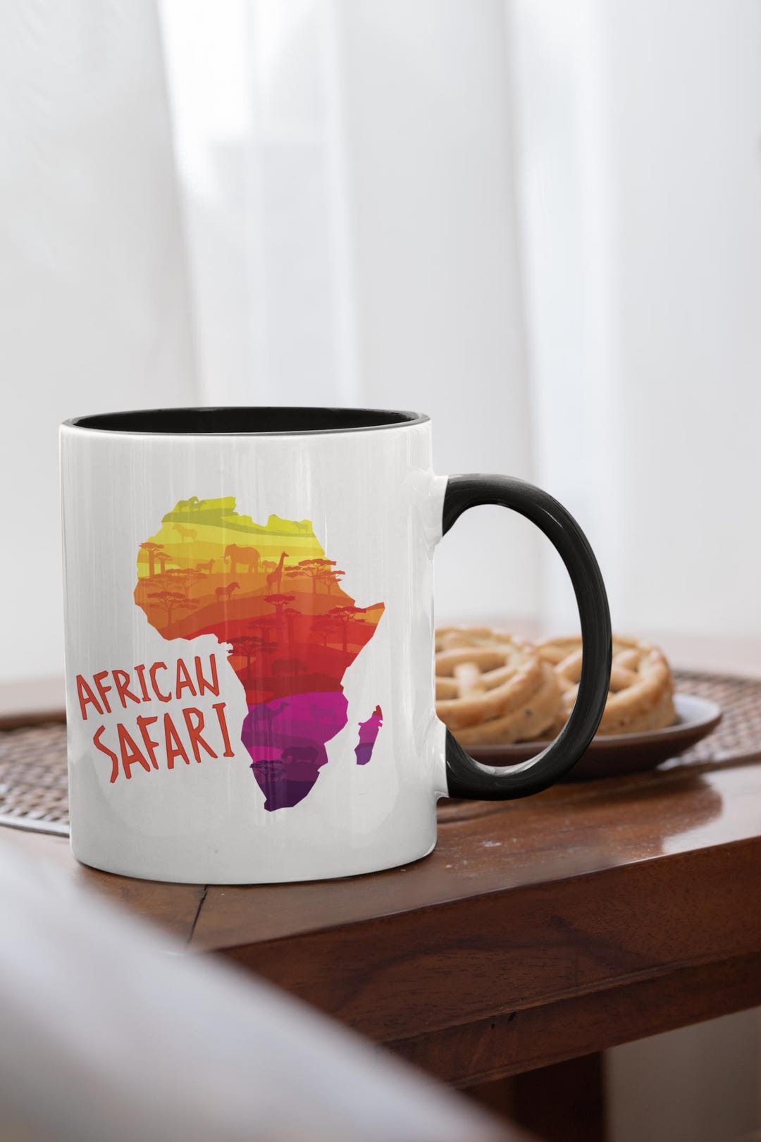 African Safari Mug: Retro Wildlife Map, Colorful Inside - 11 Oz - Etsy