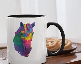 Colorful Horse Mug: Rainbow Art Coffee Cup for Animal Lovers