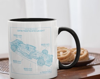 Formula Racing Car Blueprint Mug | F1 Technical Drawing Coffee Cup for Engineers | Race Car Gift Idea | Mug with Color Inside 11 oz