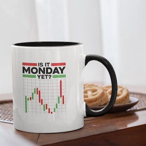 Is It Monday Yet Mug | Funny Stock Market Trader Gift | Candlestick Chart Coffee Cup | Trading Humor for Investors | Color Inside Mug 11 oz
