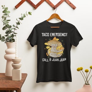 Appel d'urgence taco 9 Juan Juan T-shirt drôle Cinco de Mayo, t-shirt Fiesta Cinco de Mayo, chemise sombrero chat meow smoking, unisexe