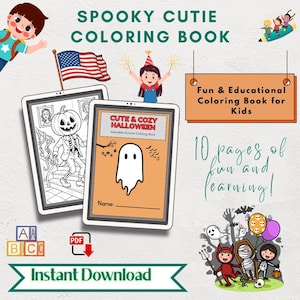 Spooky Cutie Halloween Coloring Book | 10 A4 Pages of Adorable Creepy Creatures in Cozy Hygge Moments | Creative Halloween Activity