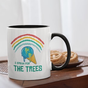Taza &quot;Hablo por los árboles&quot; / Estilo retro del Día de la Tierra / Regalo para concienciar sobre el cambio climático / Taza ecológica &quot;Salva el planeta&quot; / Taza con interior a color de 325 ml