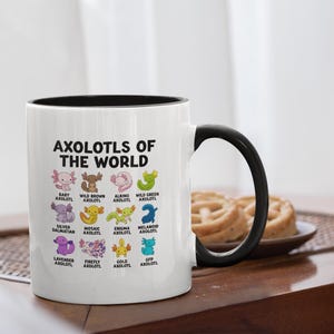 Axolotls of the World-mok | Leuke kleurrijke Axolotl-typen kaartcadeau | Grappige amfibiemok voor liefhebbers van axolotl en herpetologie