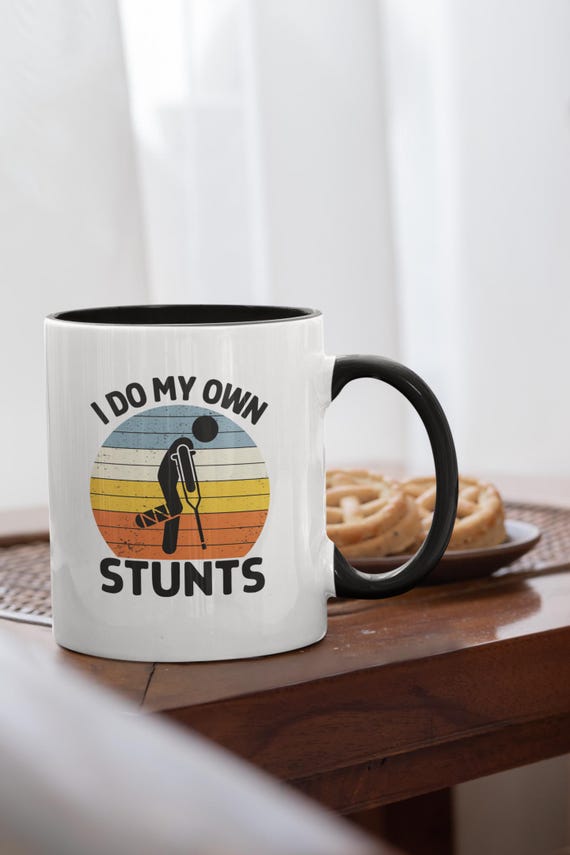 Lustige Tasse „Ich Mach Alle Meine Stunts Selber“ – Weiß/Blau, 330 Ml, Spülmaschinenfest, Beidseitig Bedruckt